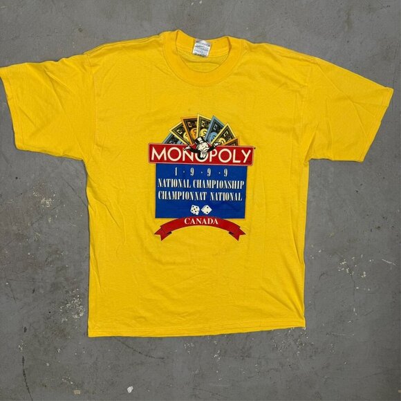 Vintage 90s Monopoly 1999 National Championship TShirt Yellow Cotton XL - Picture 2 of 6